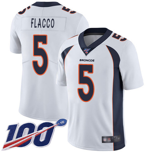 Men Denver Broncos 5 Joe Flacco White Vapor Untouchable Limited Player 100th Season Football NFL Jersey